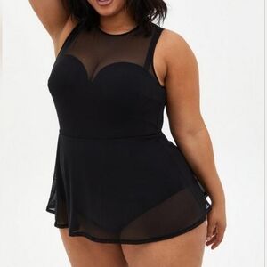 Torrid Underwire Short Mesh Overlay Swim Dress With Brief